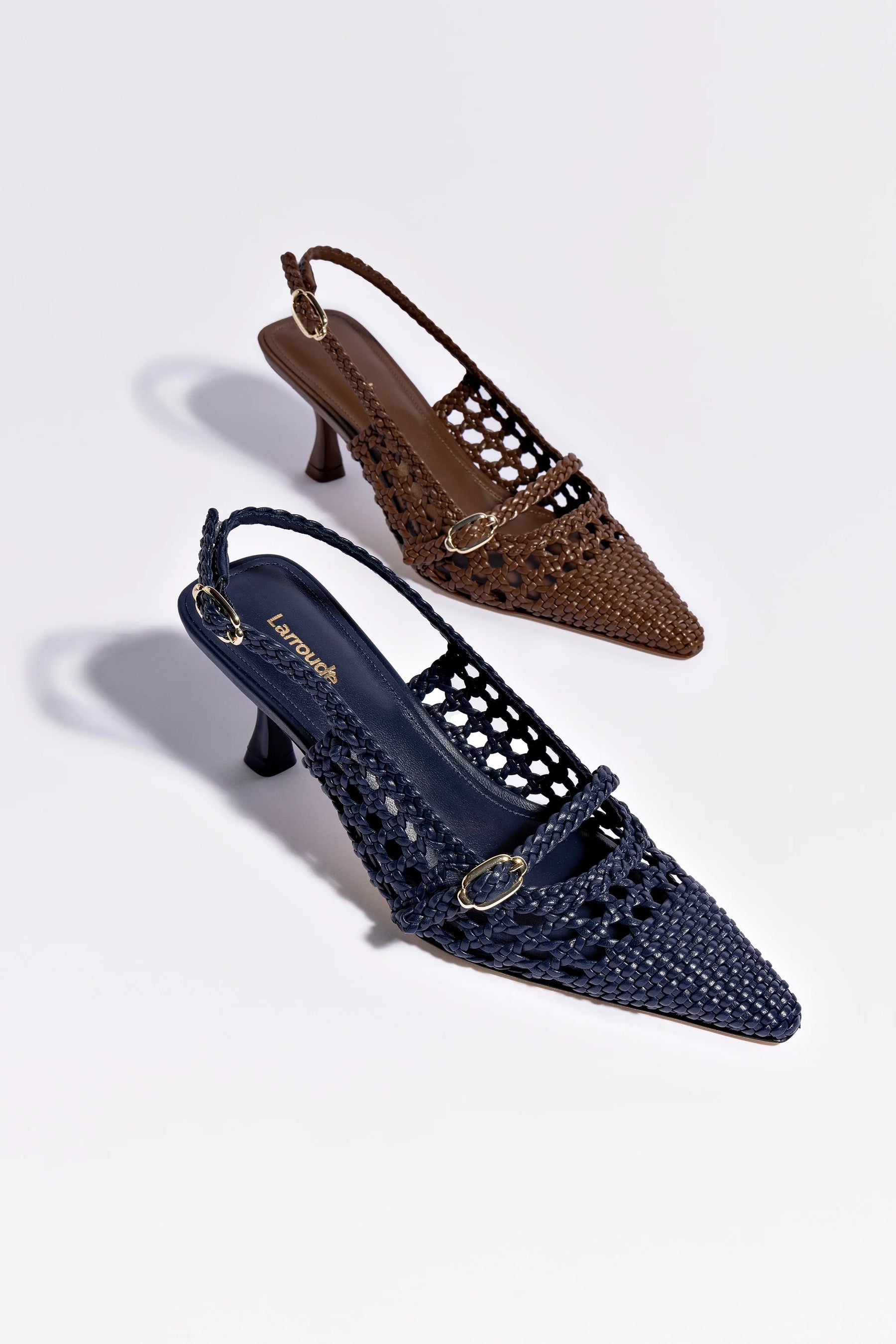 Slingback Ines Macramê Couro Azul