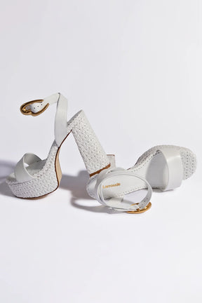 Sandália Dolly Verona Couro Branco e Ráfia Branco
