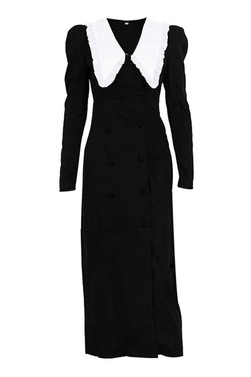 Vestido Midi com Gola Peter Pan e Decote em V - Kathy