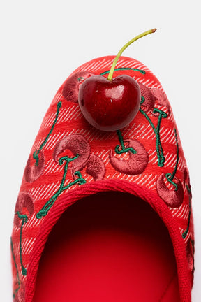 Sapatilha Verona Lona Vermelho e Bordado Cereja