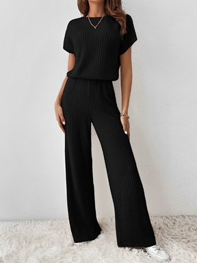 Conjunto Feminino Longo de Malha com  Blusa  Manga Morcego  e Calça Pantalona– Maite