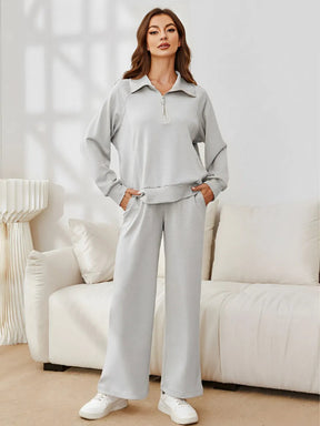 Conjunto Feminino com Suéter Gola Alta Ajustável e Calça Cintura Média com Ajuste de Cordão - Alessandra